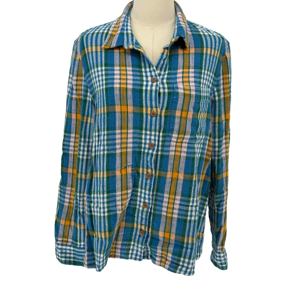 L.L. Bean Signature Button Down Plaid‎ Flannel Multi-Color 100% Cotton Large